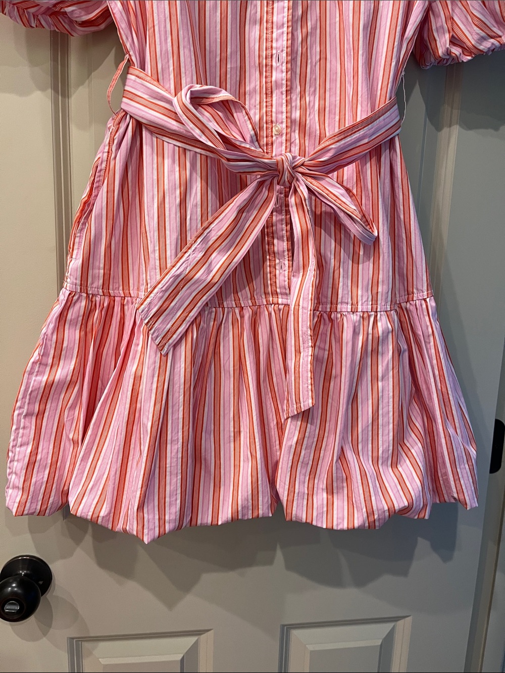 Striped Pink Tie-Waist Mini Shirt Dress - Picture 4 of 5